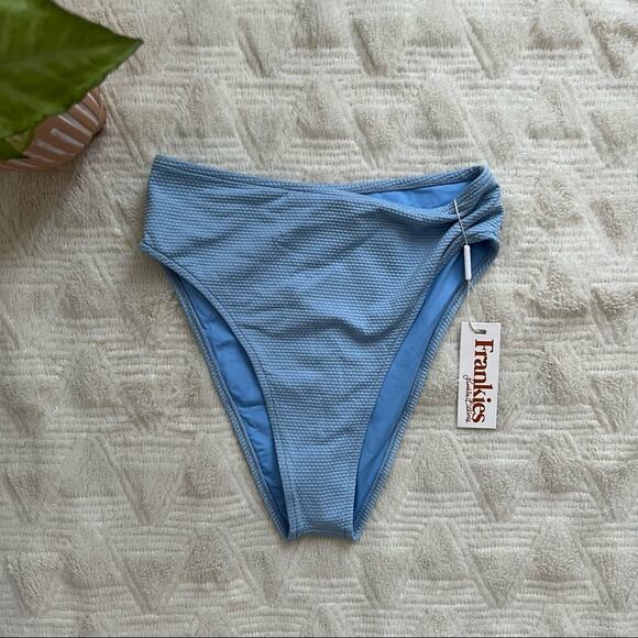 Frankie's Bikinis Grotto High Waisted Metallic Swimsuit Bottoms in Lagoon - Picture 3 of 6